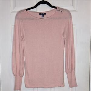 Chaps Light Pink Puff Sleeves Sheer Pull Over Sweater XS